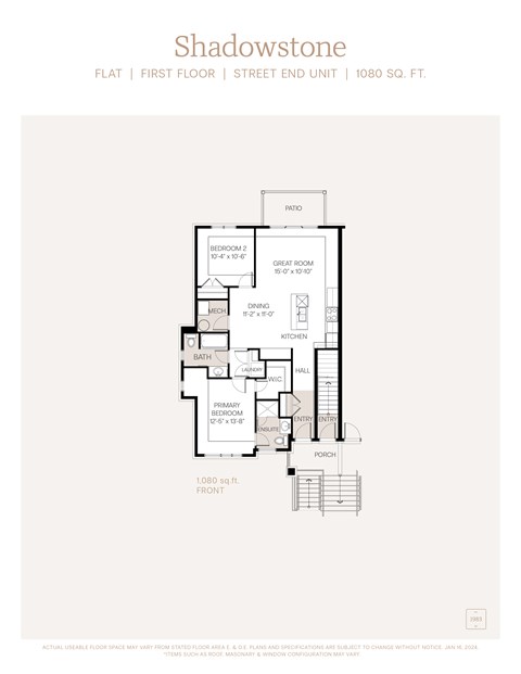 Floor plan for 2 beds, 2 baths, 1080 sqft